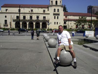 JD's Balls - Behind JD is the Civic Auditorium where the Hugos, Masquerade and Patrick Stewart appeared.